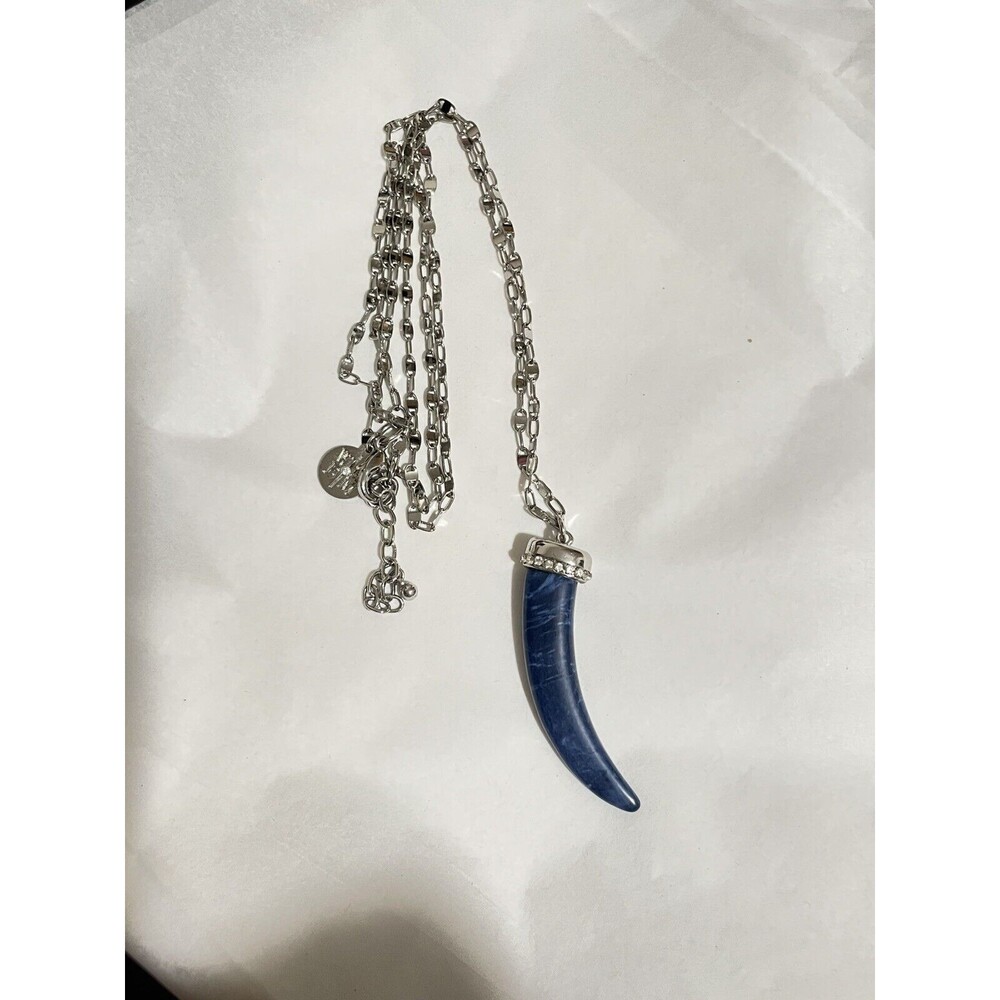 White House Black Market Horn Pendant Corno Cornicello Swirled Blue Necklace 36” - Picture 5 of 6